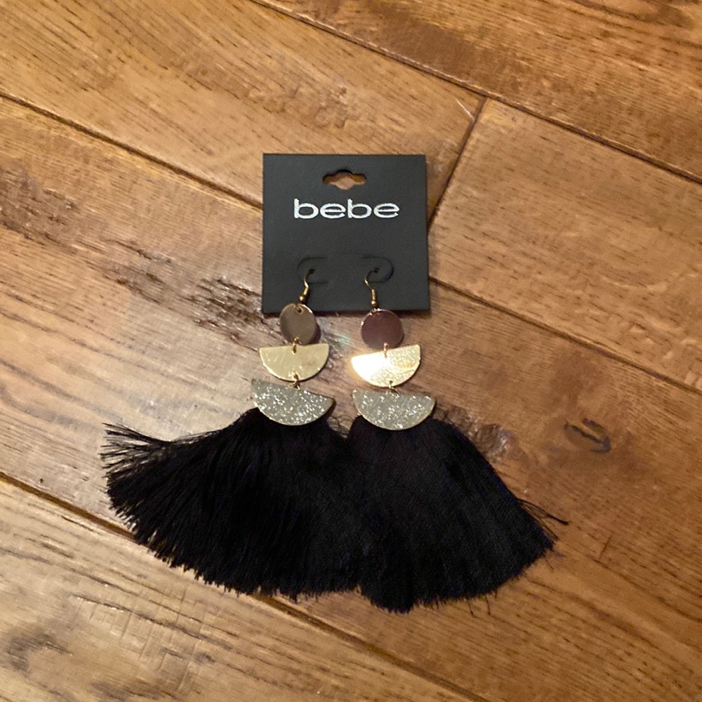 Gold, Glitter and Black Dangling Earrings (Bebe)